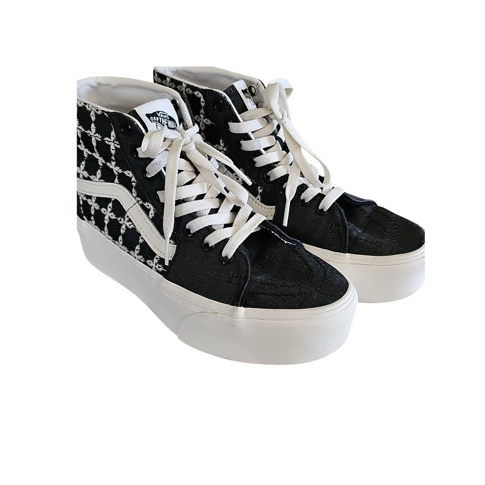 Vans Denim Sk8-Hi Tapered Stackform Black White High-Top Embroidered Shoes 7.5